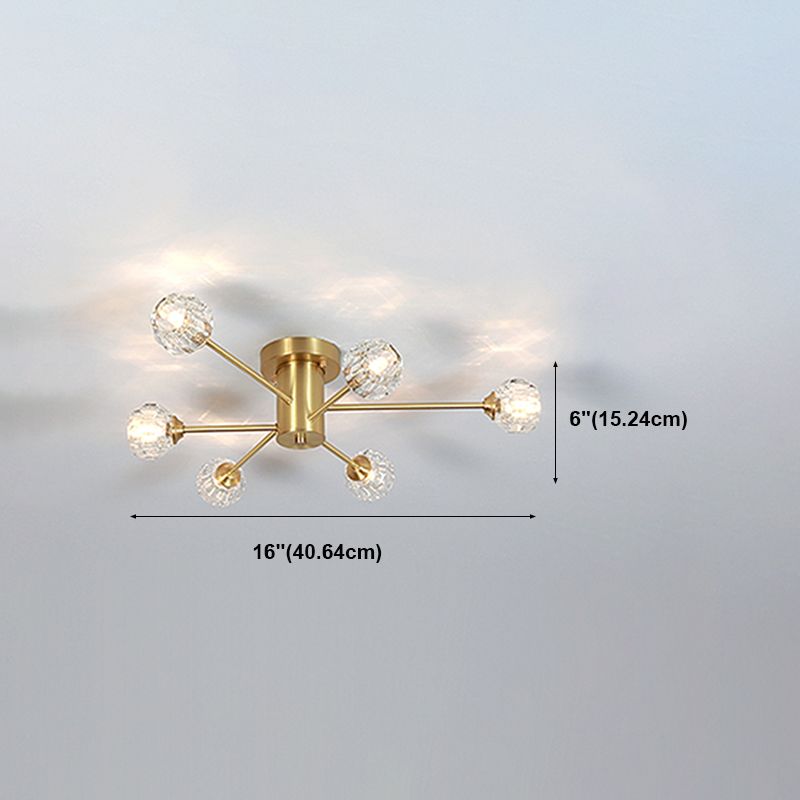 Contemporary Globe Flush Light Crystal Flush Mount Ceiling Fixture in Gold
