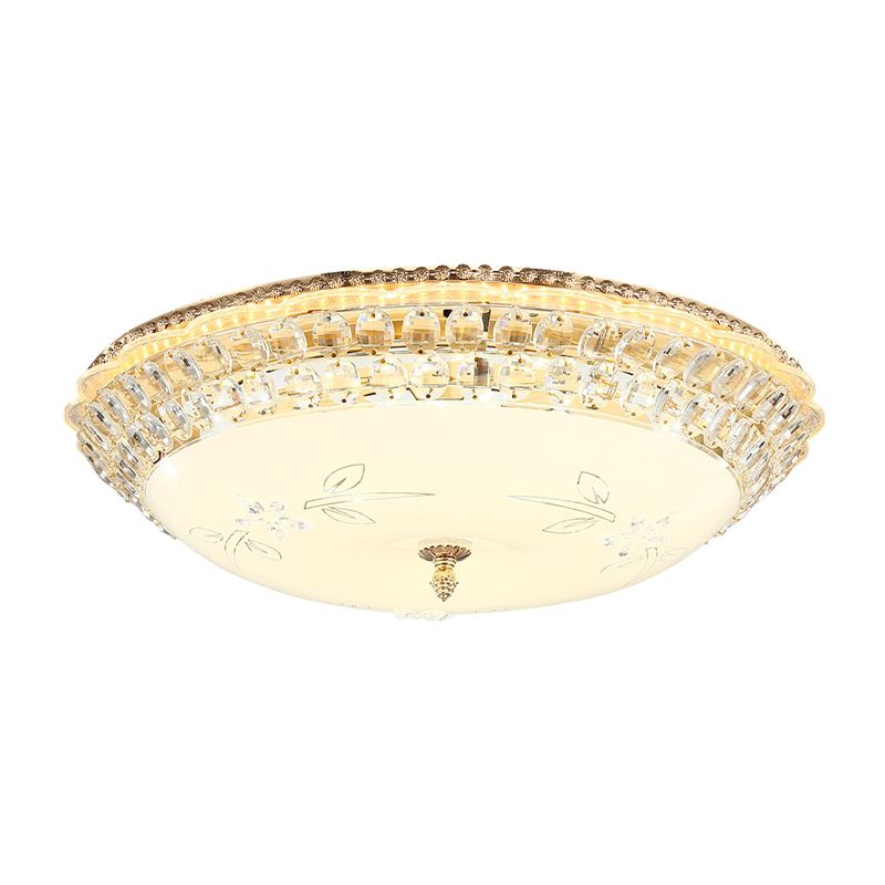 Cupola White Glass Massimale Light Moderno LED Gold Flush Mount Lighting Fixture con Crystal Accent, 12 "/16" /19.5 " W
