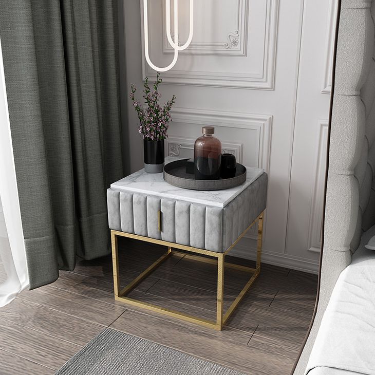 20'' Tall Metal Night Table Glam Marble Top 2-Drawer Bed Nightstand