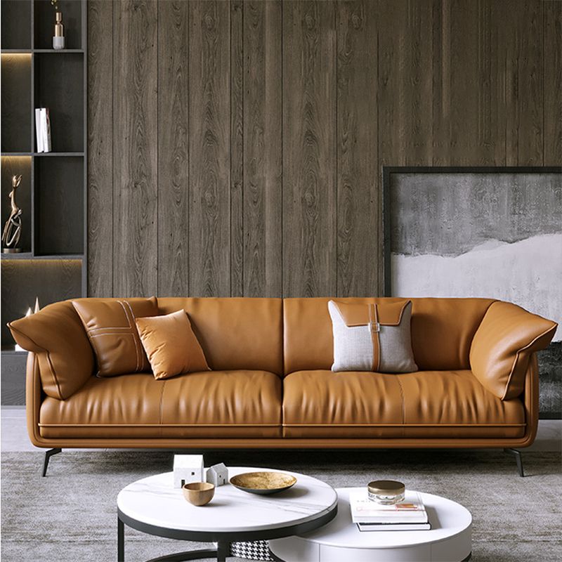 Modern Genuine Leather Living Room Cushions Pillow Top Arm Settee