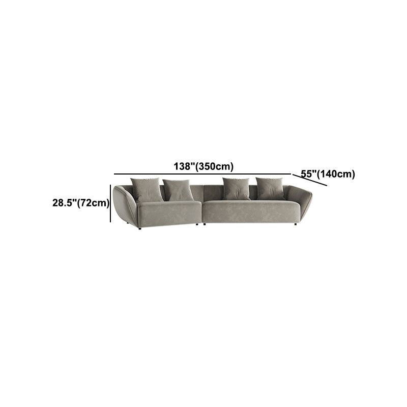 Velvet Sectional/sofa with Pillow Back and Sloped Arms for Apartment