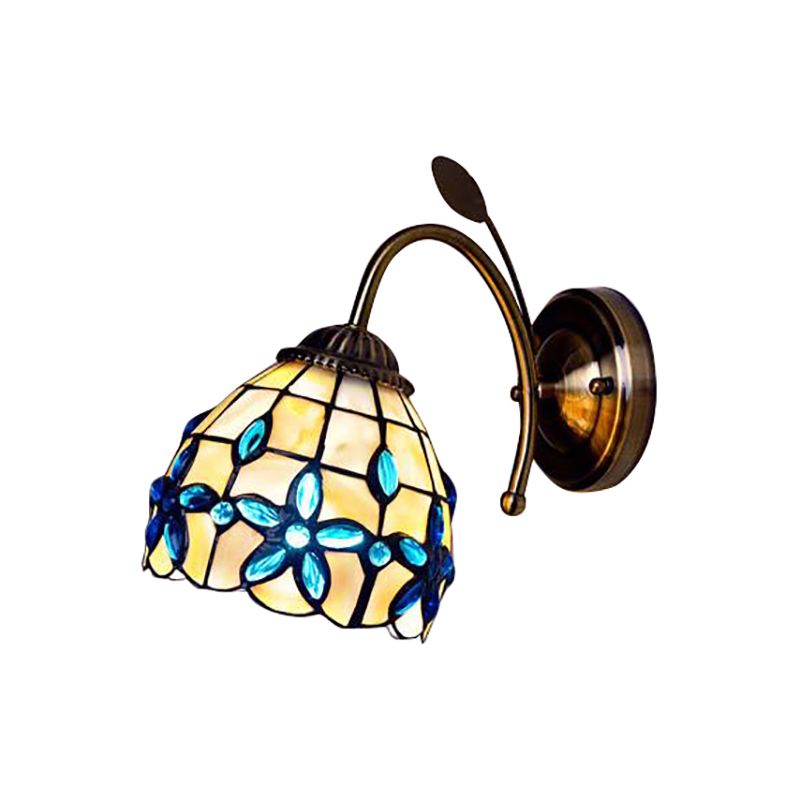Shell Blossom Wall Light with Leaf Single Bulb Tiffany Wall Sconce for Study Room