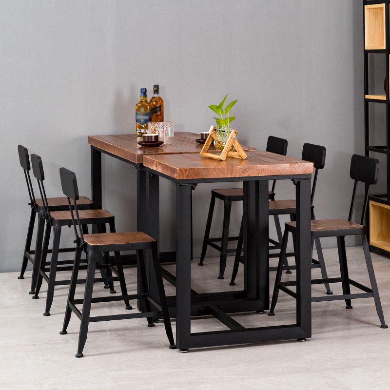 Industrial Pine Wood Table for Restaurant Dining Table with Metal Trestle Base