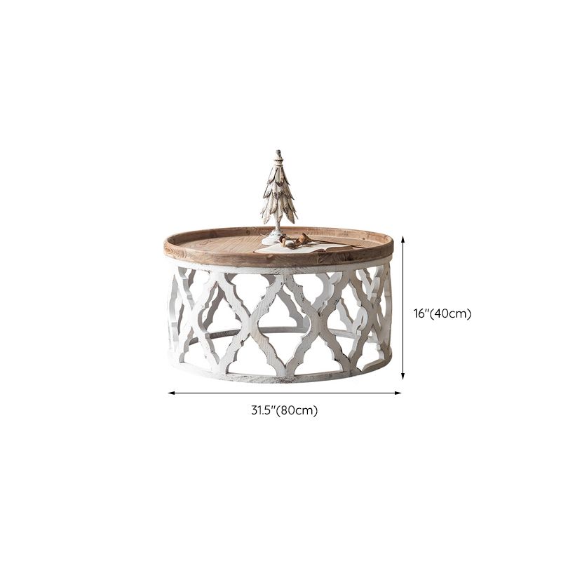 Rustic Solid Wood/Metal Round Distressed Living Room Accent Side Table