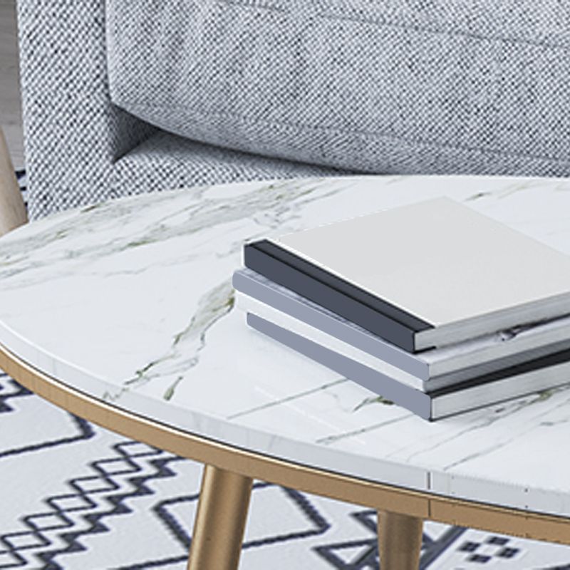 Oval Stone Top Coffee Table with 4 Metal Legs Single Coffee Table