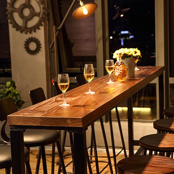 Dark Brown Modern Style Bar Table Solid Wood and Iron Coffee Shop Bar Table