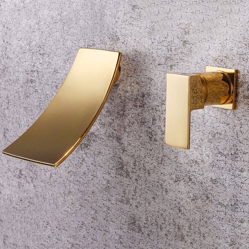 Glam Wall Mounted Bathroom Faucet Lever Handles Low Arc Solid Brass Faucet