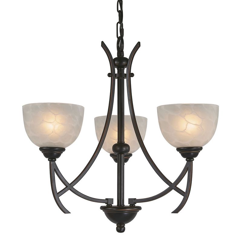 Bowl Living Room Pendant Chandelier Traditional White Cloud-Like Frosted Glass 3 Lights Bronze Hanging Fixture
