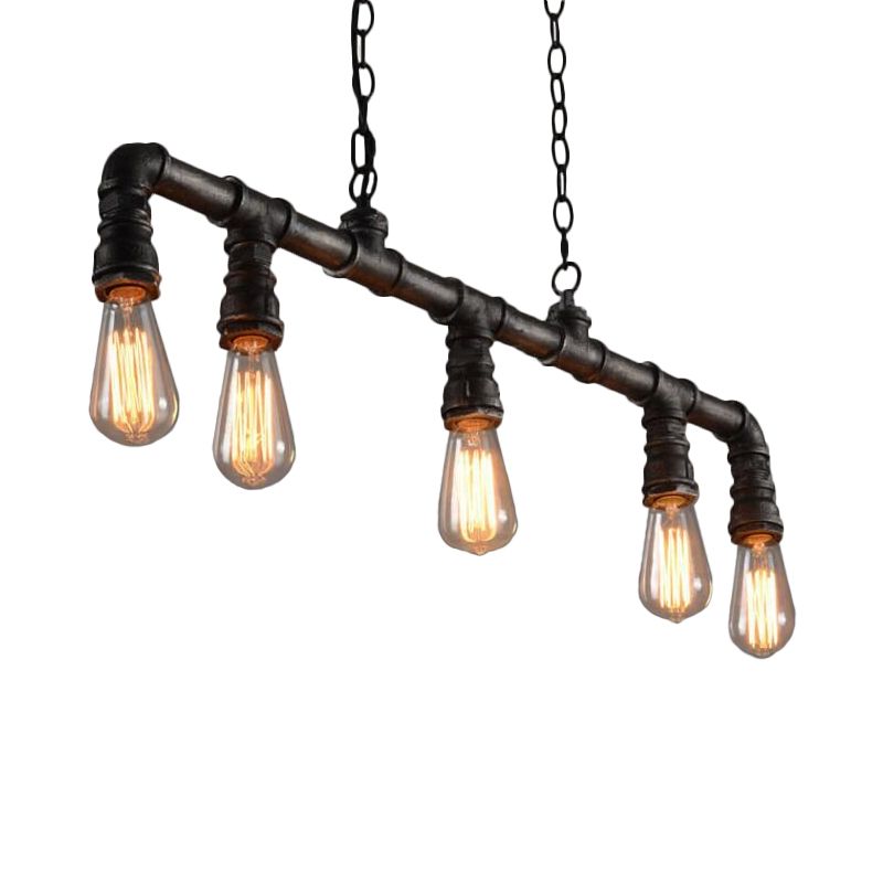 Water Pipe Dining Room Pendant Light Steampunk Metal 5 Bulbs Black Hanging Island Light