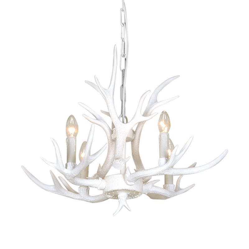Resin Candelabra Chandelier Lamp Farmhouse 4/6/8-Head Living Room Pendant Ceiling Light in White