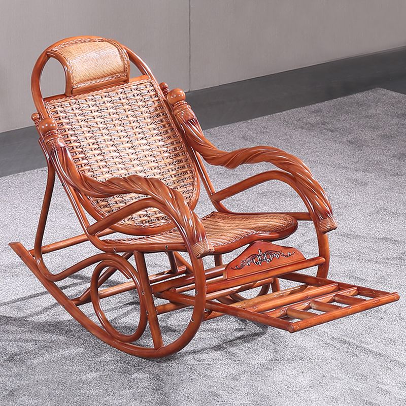 Traditional Rocking Chair Rattan Frame Spindle Backrest Solid Color Indoor Rocking Chair