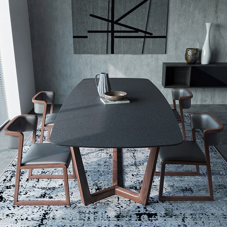 Modern Sintered Stone Dining Table Set Rectangular Dining Table with Solid Wood Base
