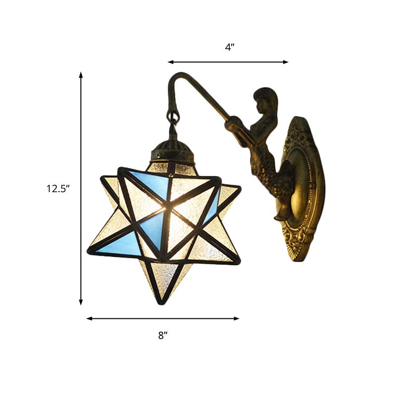 Star Wall Mounted Light 1 Head Blue and Clear Dimple Glass Mediterranean Sconce Lighting
