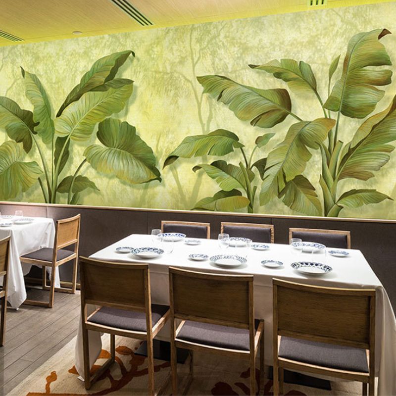 Enormous Banana Leaves Wall Art in Green Non-Woven Material Wall Mural for Home Decor, Personalized Size Available