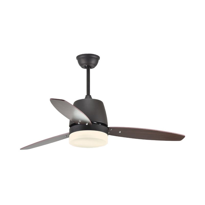 Lámpara de abanico colgante de metal de montaje semi rascijada de cilindro moderno en negro con 3 cuchillas, 48 "de ancho