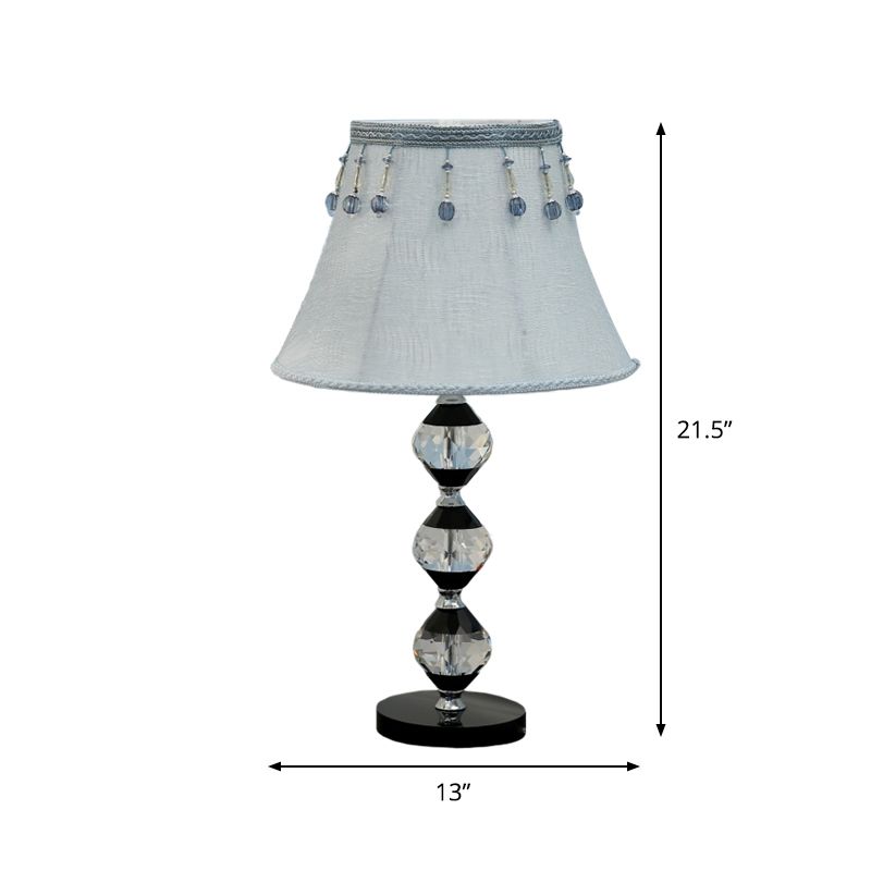 1 tête biseauté orbes table lumineuse moderne lampe de support de nuit en cristal clair avec nuance de tissu cloche