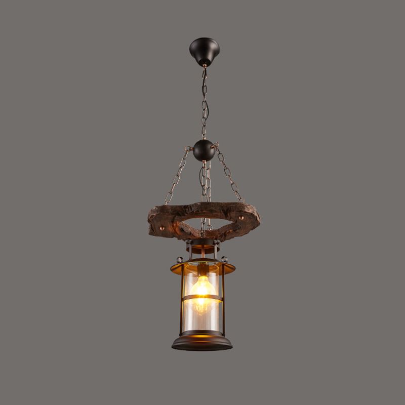 Nautical Style Lantern Chandelier Lamp Wooden Ceiling Pendant Light for Restaurant