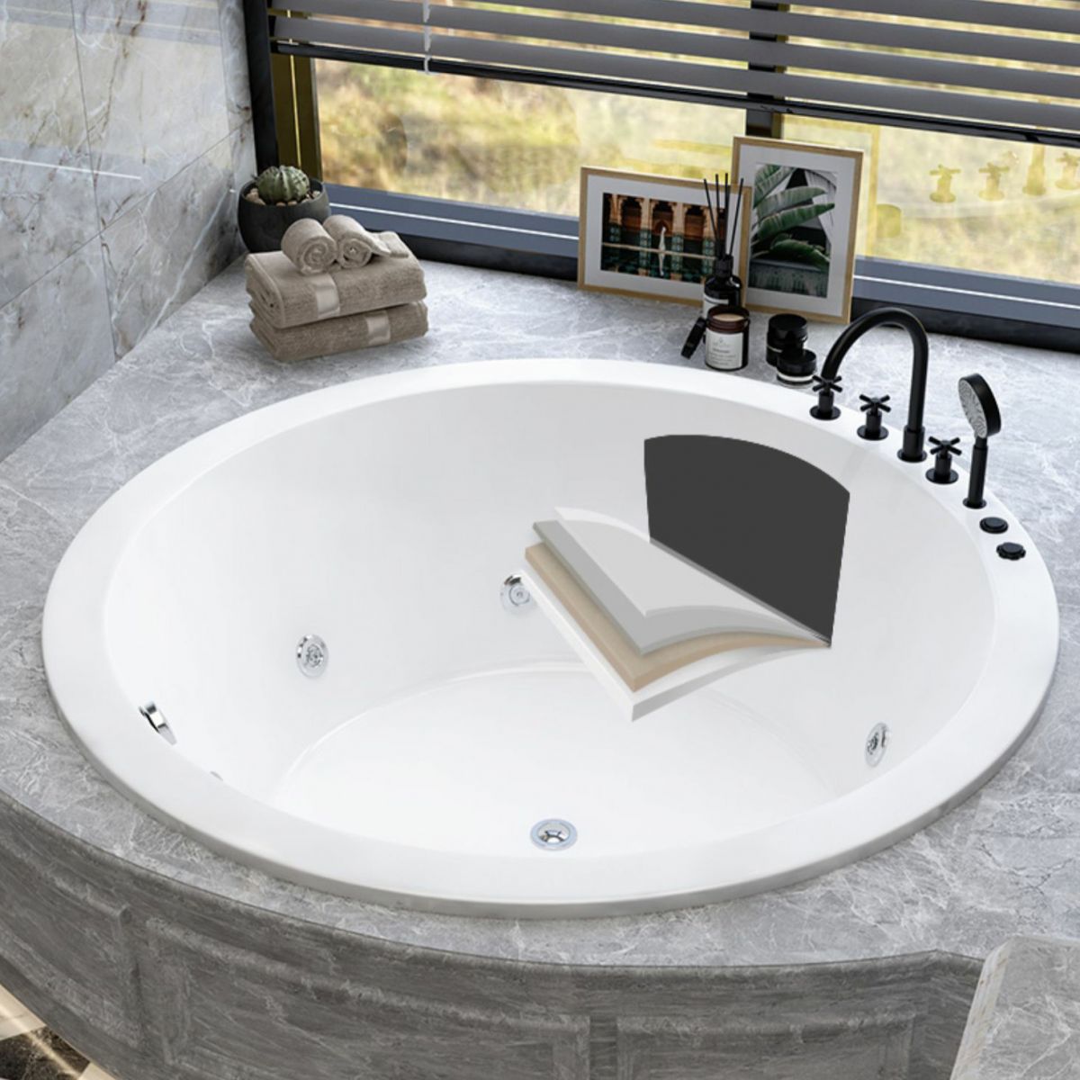 Modern Round Drop-in Bathtub Acrylic Soaking/Air Bathtub in White