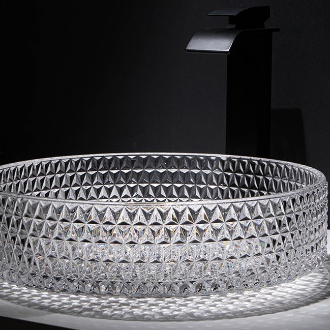 Contemporary Bathroom Sink Pop-Up Drain Glass Solid Color Rectangular Vessel Sink