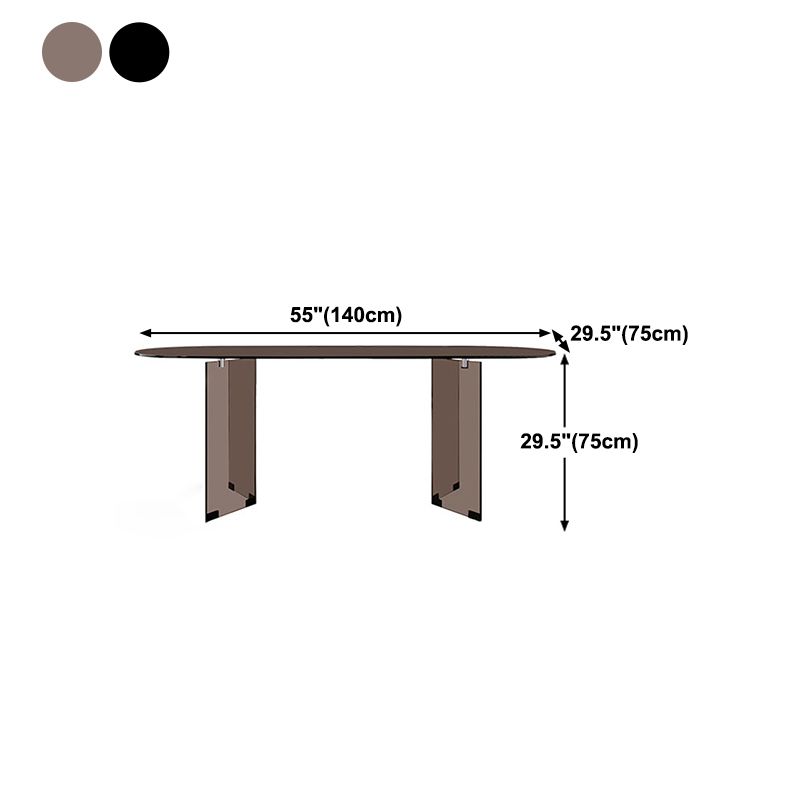 Clear Glass Contemporary Oval Table Glass Top Table with Double Pedestal