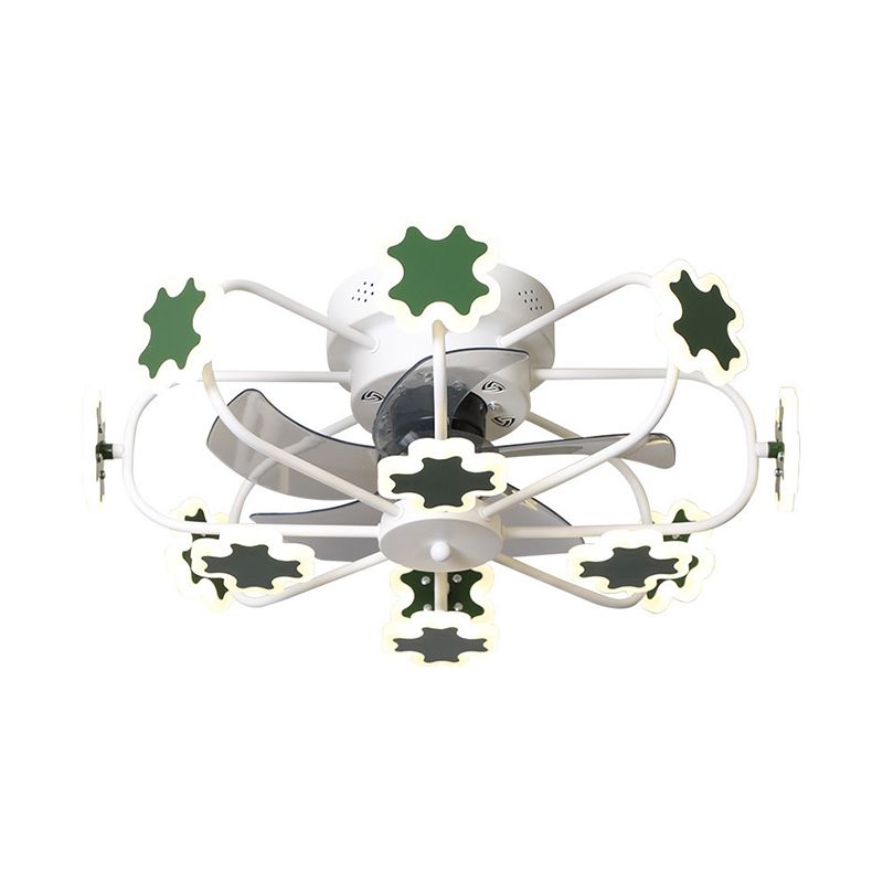 Cage de fleur LED Semi Flush Plafond ventilateur macaron fer 5-lame 23,5 "W chambre semi-flustion Mount Lumière avec décoration croix en gris / blanc / café