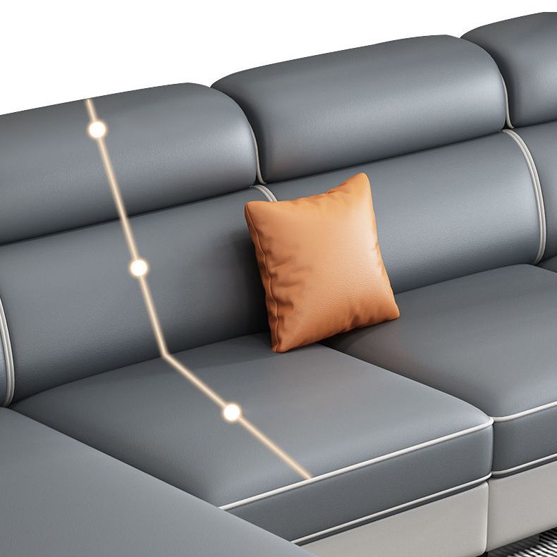 Blue L-Shape Sectional Sofas Living Room Square Arm Sectional Couch