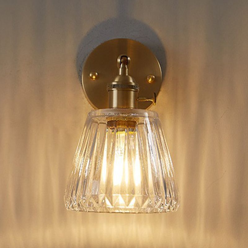Glass Cone Shape Wall Light Industrial Style 1 Light Wall Light Sconce in Brass