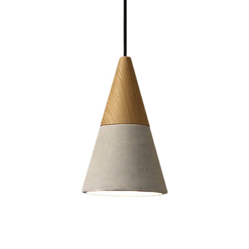 Cement Grey Hanging Light Kit Cone/Trapezoid/Can 1-Head 8.5"/10"/12" High Industrial Pendant Lamp Fixture with Wood Top