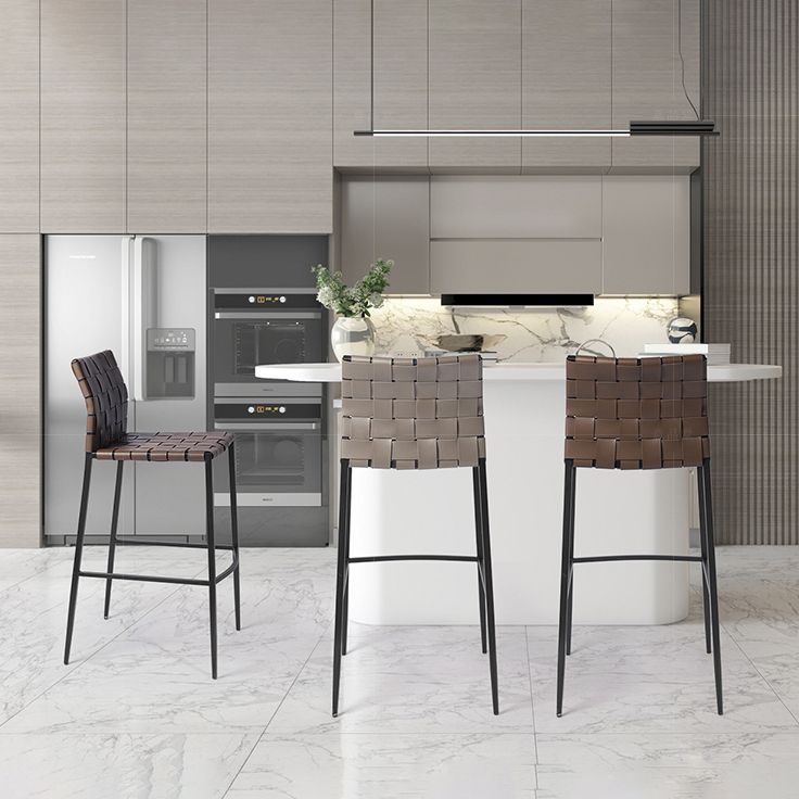 Faux Leather Bar Stools Low Back Dining Stools with Metal Base