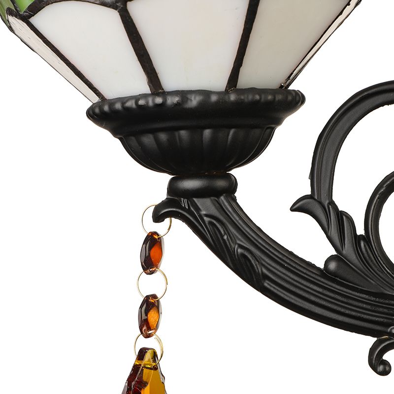 Lodge Bowl Shade Wall Sconce Lighting Fixture Stained Glass 1-Light Crystal Lighting Fixture