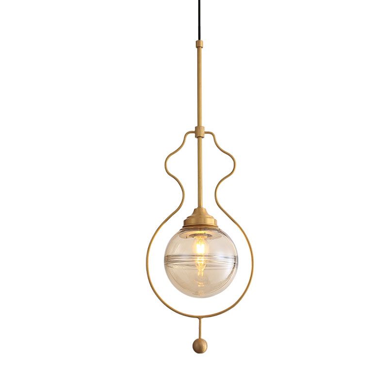 Lampe de plafond de nuance en verre transparent postmoderne 1 lumière suspendue pendante avec cadre au sol en or