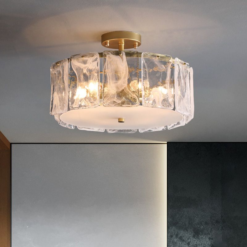 Contemporary Ceiling Lamp Simple Flush Mount Light Fixture with Glass Shade for Bedroom