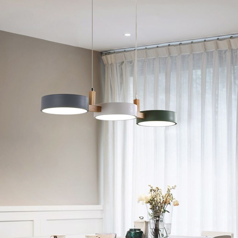 3-Light LED Island Light in Modern Creative Style Wooden Macaron Pendant Light with Acrylic Shade