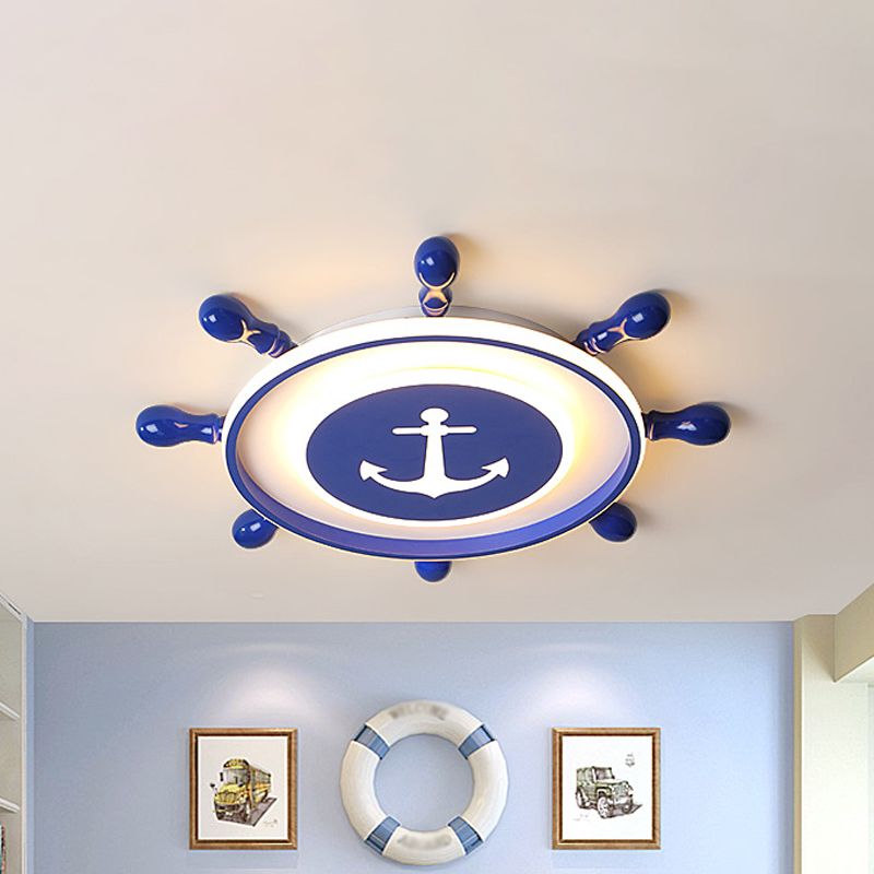 Circle Ceiling Mounted Light Nordic Acrylic LED Bedroom Flush Lamp Fixture with Rudder Design in Blue