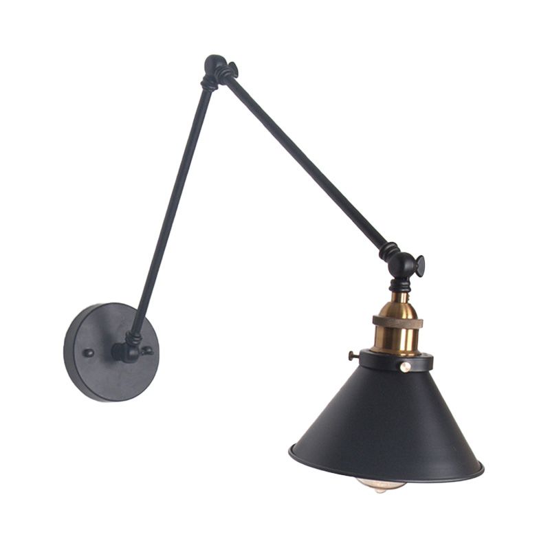1 leichte verstellbare Wandlampe mit Kegelschatten Metall Retro -Indoor -Wandleuchten in Schwarz/Weiß