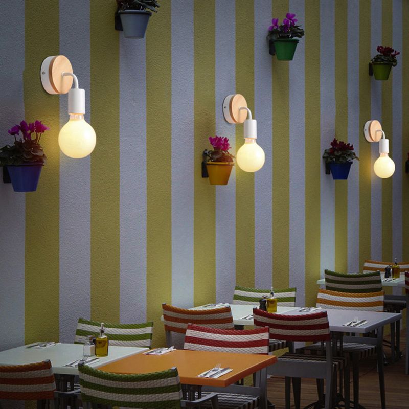 Single White/Black Modernism Wall Mounted Sconce Wooden Wall Light