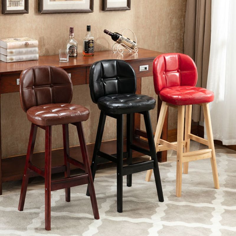 Modern Backrest Armless Counter Stool Wood Bar Stool with Pedal and Cushion