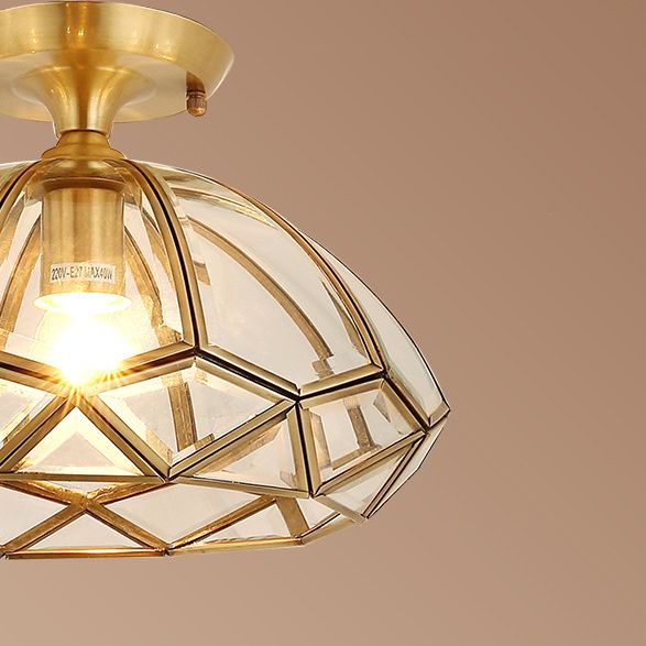 1 Light Bowl Shade Semi Flush Mount Lighting Colonial Style Glass Ceiling Light for Hallway