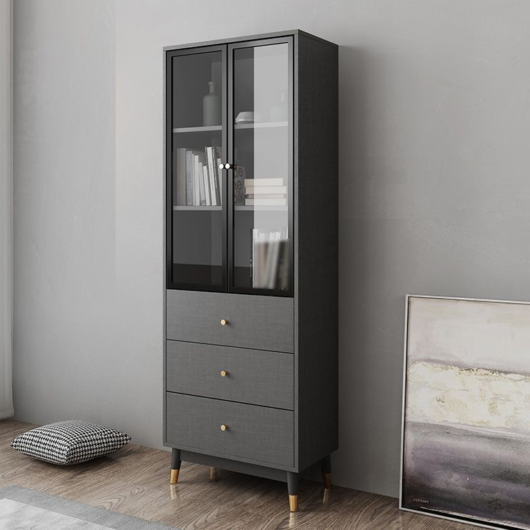 Manufactured Wood Glam Standard Bookcase Closed Back Bookcase with Glass Door