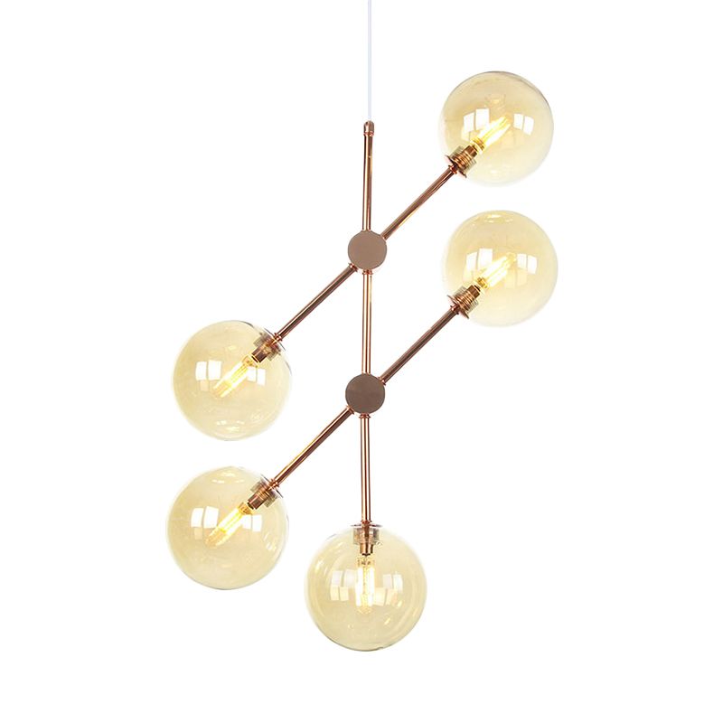 Lampe de plafond suspendue moderniste Amber / fumée de verre gris 5 bulbes de salon LED Chandelier