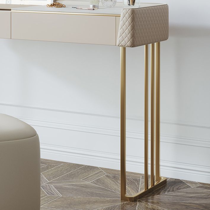 Glam Style Beige Rock Slate Vanity with 5 Drawers Metal Base