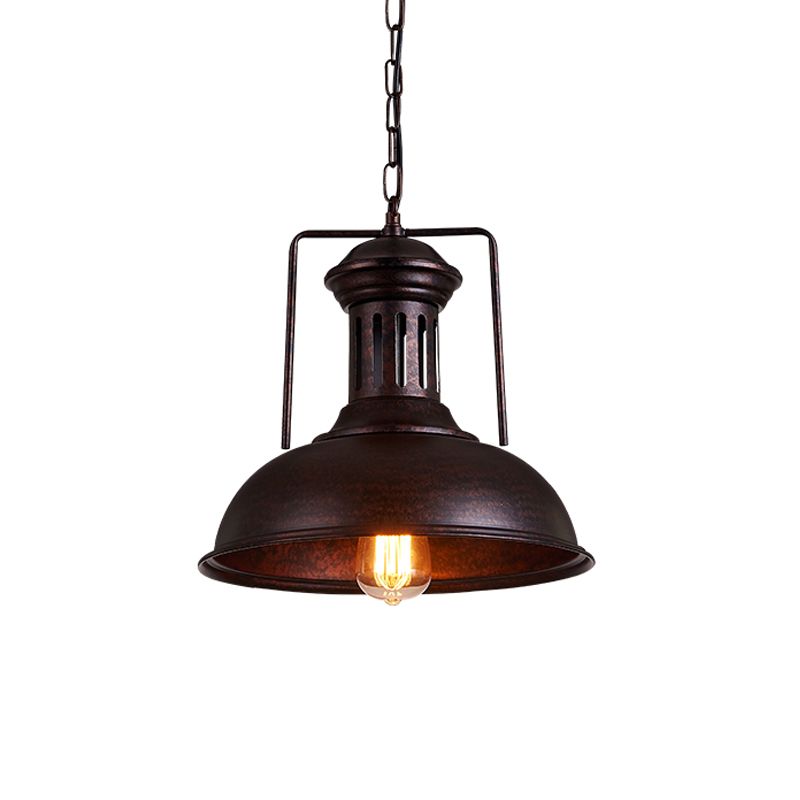 12.5"/16.5" W Metal Bowl Ceiling Lamp Factory Style 1 Bulb Restaurant Hanging Pendant Light in Rust/Bronze