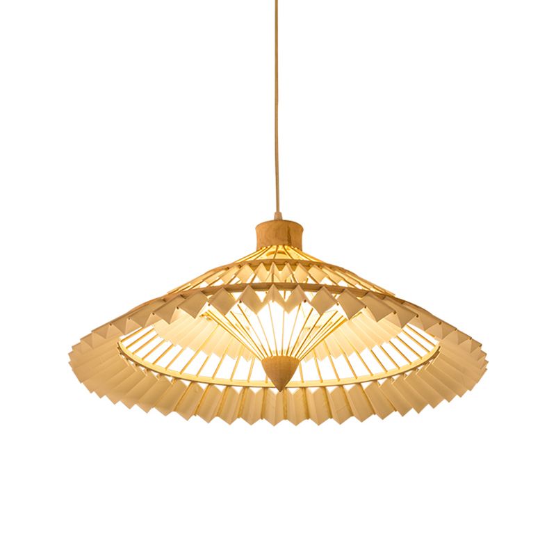 Konische Deckenlampe Chinesische Bambus 1 Glühbirne 16 "/19,5" Breitholz Anhänger Beleuchtung