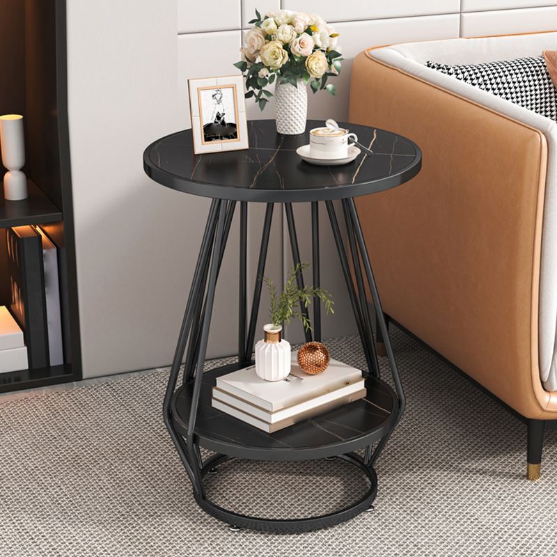 Modern Slate Round Side Table 19.69" W Metal Pedestal End Table with Shelf