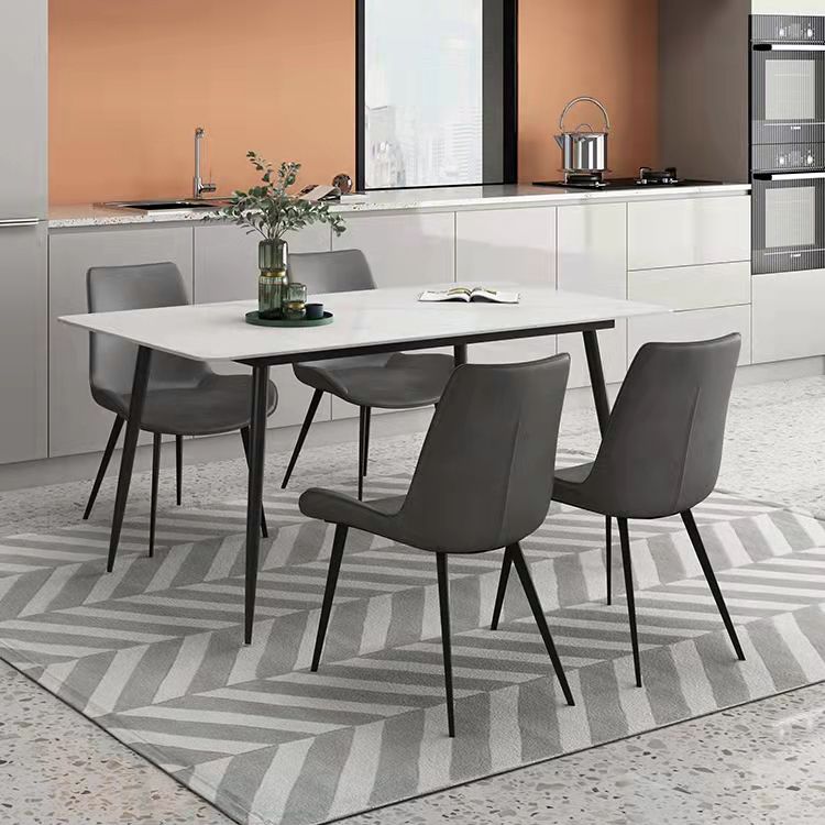 Metal Contemporary Rectangle Dining Table White Sintered Stone Top Table for Dining Room