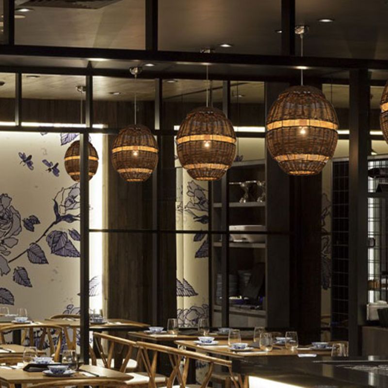 14 "/18" /21.5 "W Bamboo Globe colgante colgante asiático Estilo 1 luz de techo de luz en marrón para restaurante