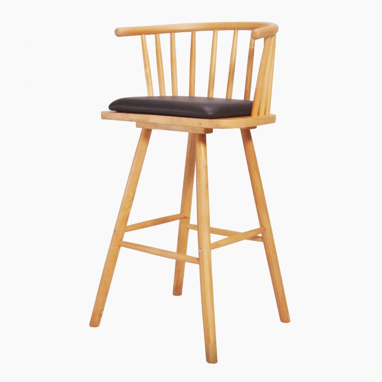 Contemporary Solid Wood Barstools Indoor Bar Stool with Low Back and Wooden Footrest