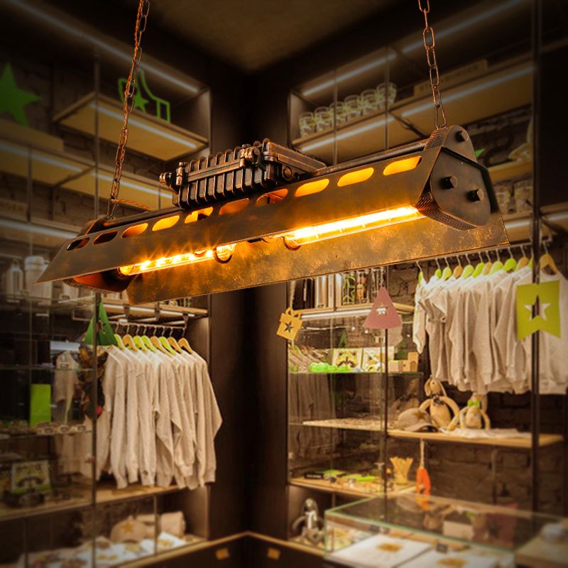 Antique Bronze Iron Linear Island Ceiling Lights Industrial Hanging Lights for Dining Room