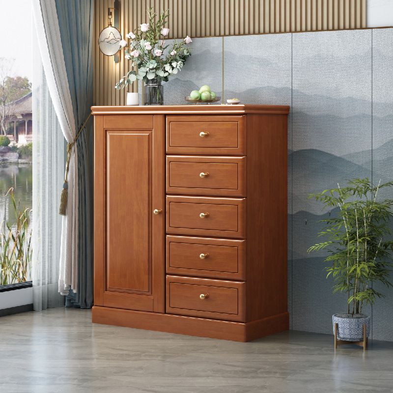 Rubberwood Accent Chest with1 - Door and Drawer, Bar Pulls Chest