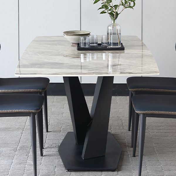 Modern Style Sintered Stone Dining Table Gray Rectangle Table with Pedestal
